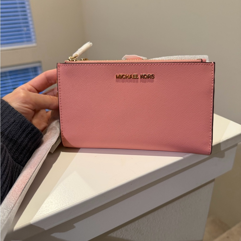 Michael Kors Blush Pink Wristlet with Gold Accents